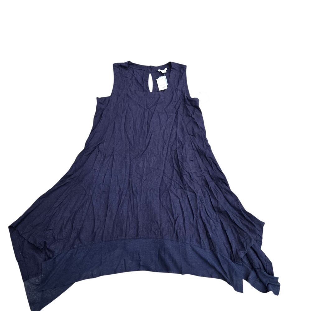 Cynthia Rowley 2X asymmetrical Dress Linen blend midi Navy Blue Unlined